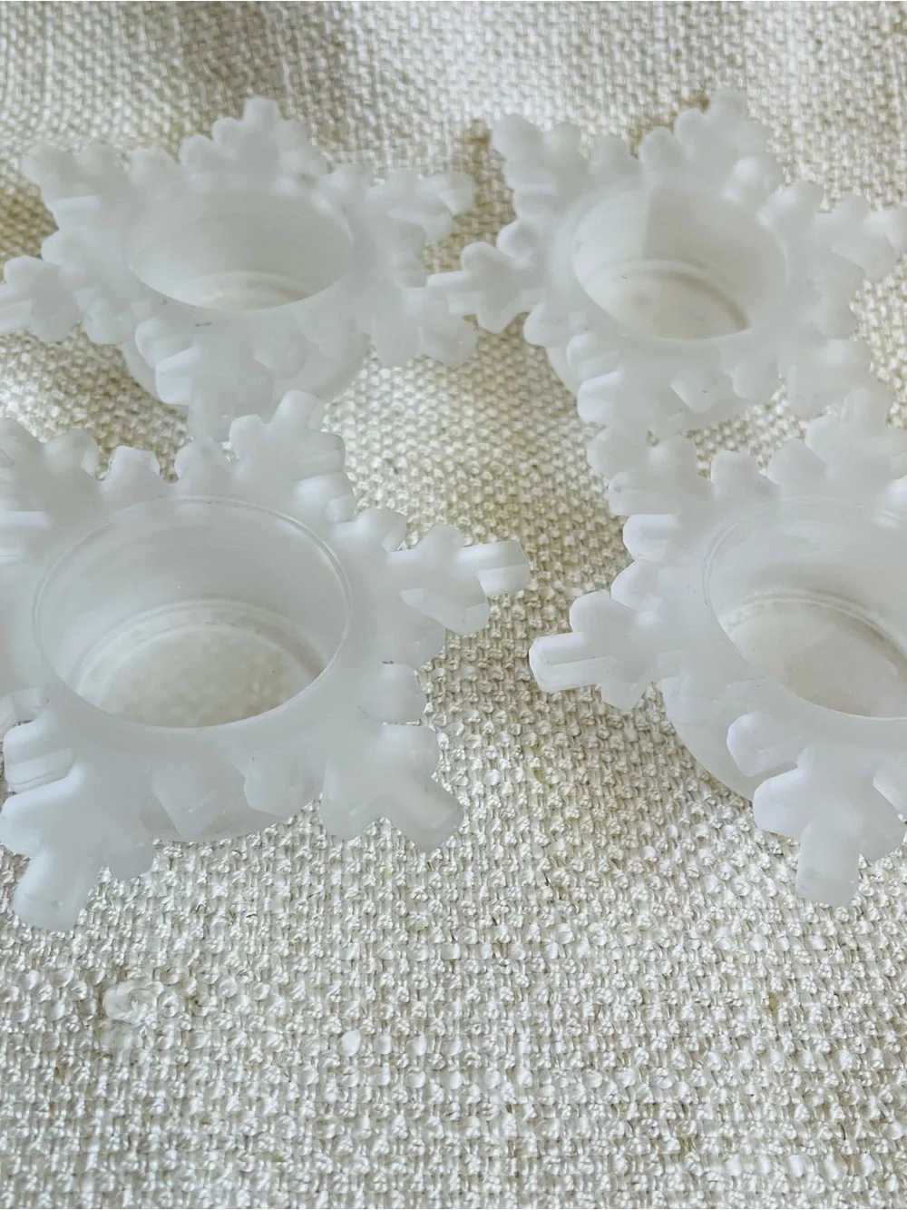Crate & Barrel Frosted Glass Snowflake Votive Tea Light Holders - Set of 4